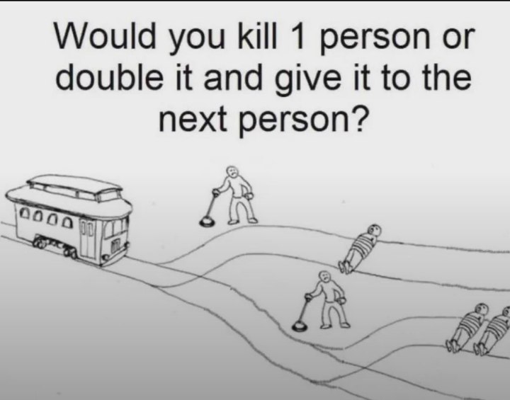 Would you kill 1 person or double it and give it to the next person? Trolley problem just got an upgrade 😂 #trolley #choices.