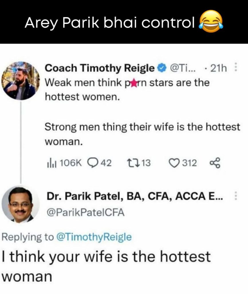Coach Timothy: "Strong men think their wife is the hottest." Dr. Parik: "I think your wife is the hottest!" Arey Parik bhai control 😂 #savage.