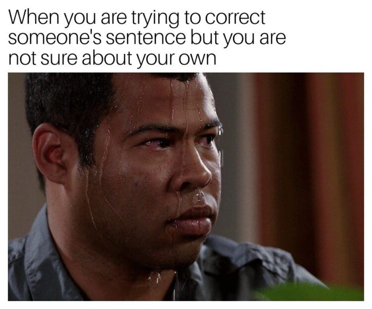 “When you are trying to correct someone's sentence but you are not sure about your own.” We’ve all been there. #grammar #oops.