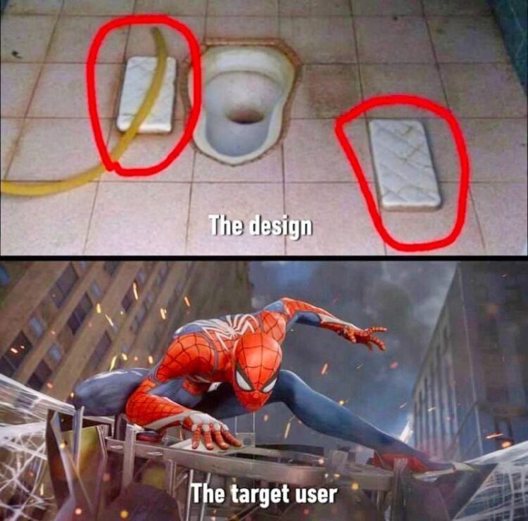 When you realize the squat toilet “The design” was made with Spider-Man “The target user” in mind 😂🕷️ #ToiletHumor #SpiderMan.