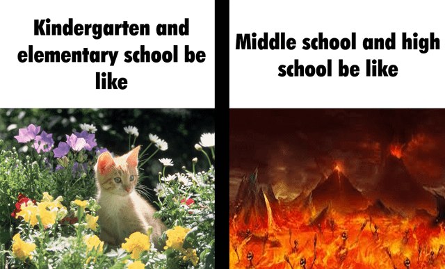 You when “Kindergarten and elementary school be like” vs. “Middle school and high school be like” 😂🔥 #growingup #schoollife.