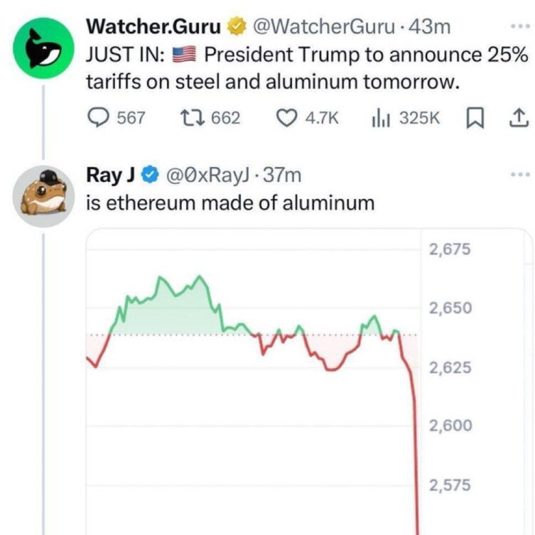 Trump slaps 25% tariffs on steel & aluminum—yo, is Ethereum made of aluminum? ETH price be like 🚀📉 #crypto #trading #finance.