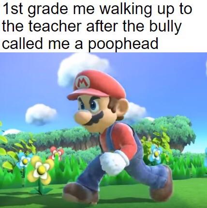 1st grade me walking up to the teacher after the bully called me a poophead. You know you gotta defend your honor! #Throwback #Mario #School.