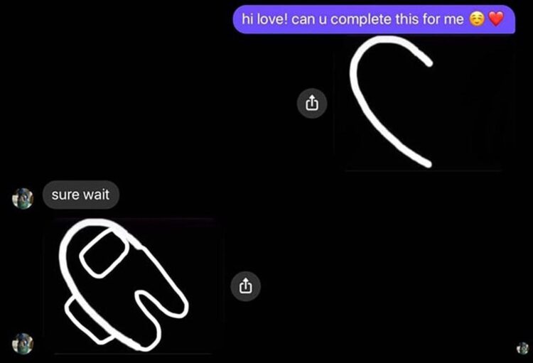 When they ask you to finish a heart but sus mode activates: "can u complete this heart?" *draws Among Us instead* #sus #AmongUs #meme.