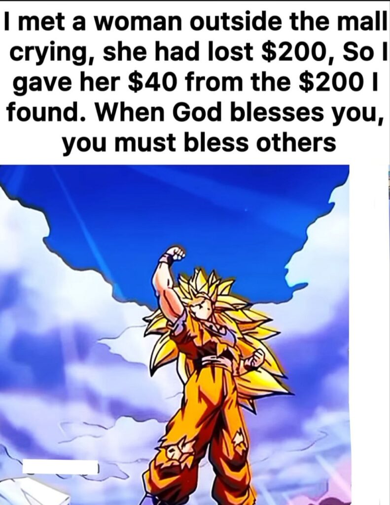 When a woman loses $200 & you bless her with $40—because life's about sharing those power-ups. #Blessed #SharingIsCaring #AnimeEnergy.