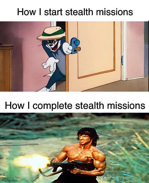 How I start stealth missions vs. how I complete stealth missions. We’ve all been there 😂 #gamerlife #stealth #fail.