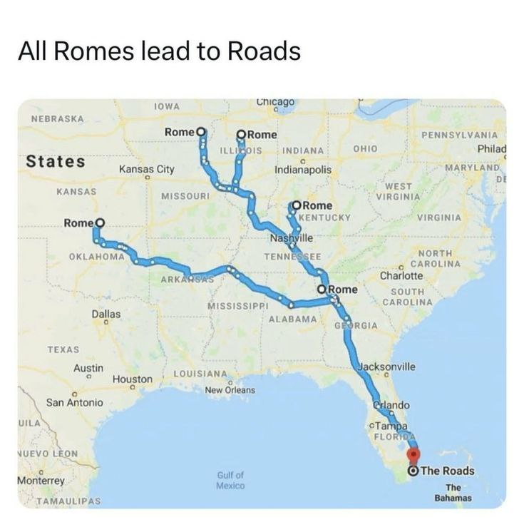 You know what they say: ALL ROMES LEAD TO ROADS. Pack your bags, we're road tripping to Florida! #geography #travel.