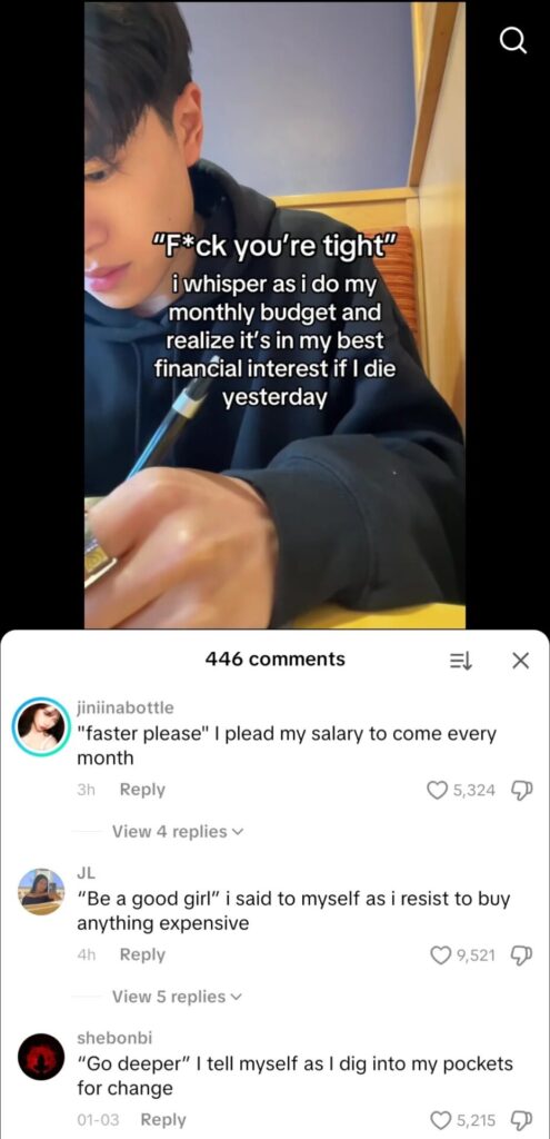 “F*ck you’re tight,” I whisper doing my monthly budget, realizing dying yesterday was the financially smart move. #broke #budgetlife.