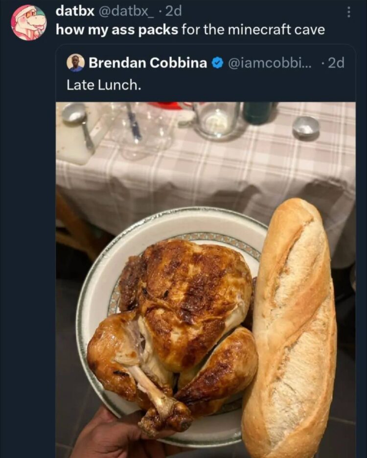 How my ass packs for the minecraft cave. you either bring the whole feast or you’re not surviving! #minecraft #foodie #gamerlife.