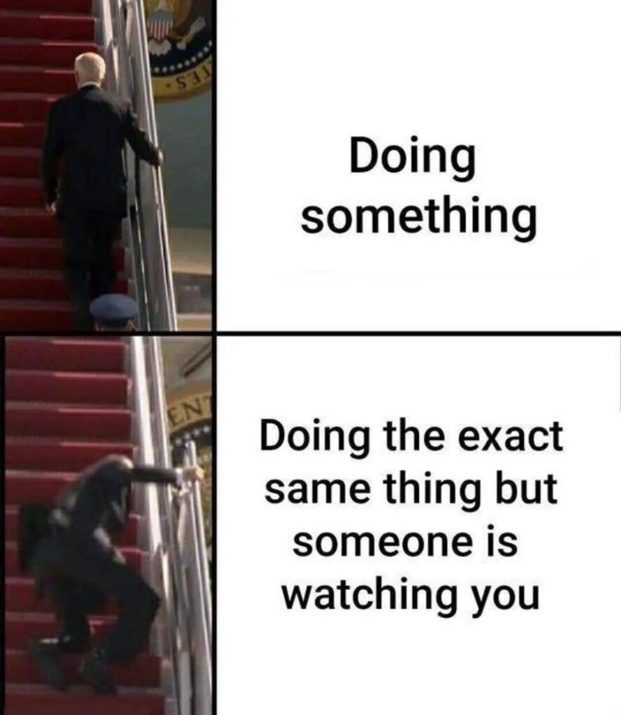 Doing something vs. doing the exact same thing but someone is watching you. Suddenly, gravity wins. #awkward #fail.