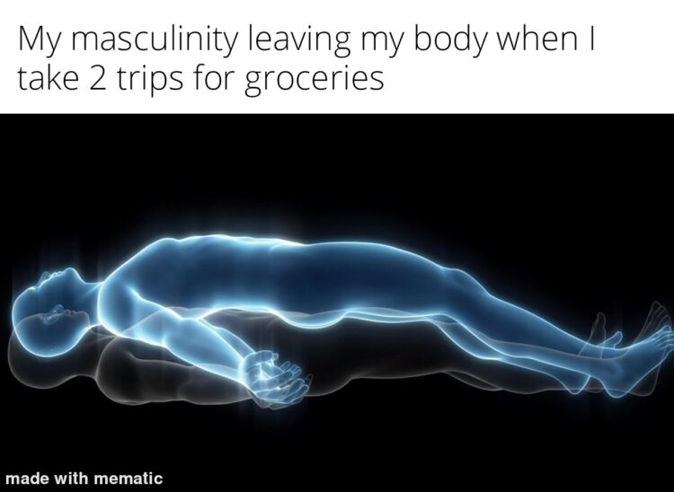 When you gotta take two trips for groceries: "My masculinity leaving my body" 😂💪 #masculinity #groceries #relatable.