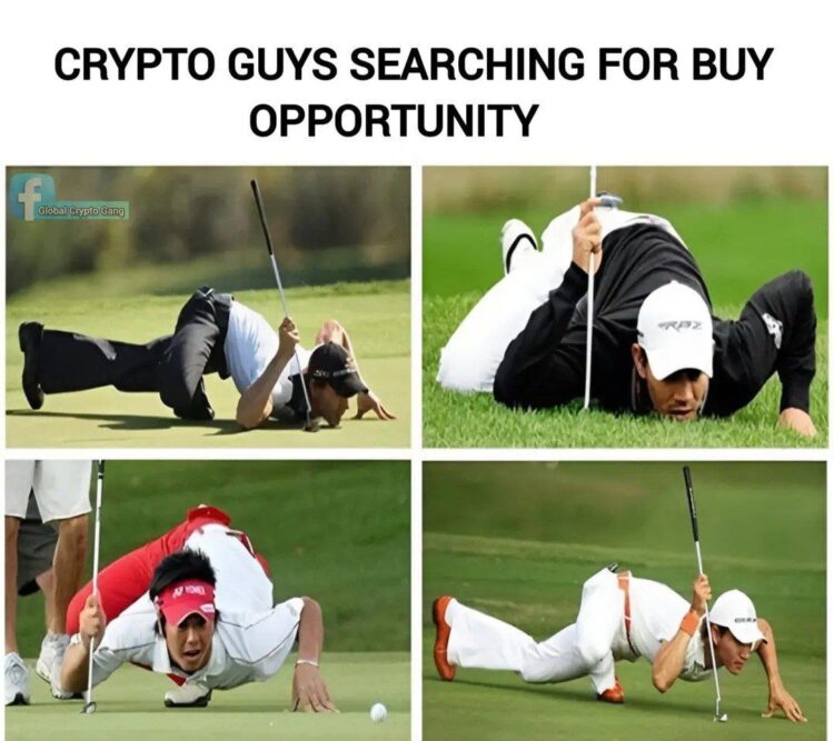 CRYPTO GUYS SEARCHING FOR BUY OPPORTUNITY"—when you're deep-diving charts like a pro golfer. #crypto #investment #meme #golflife.