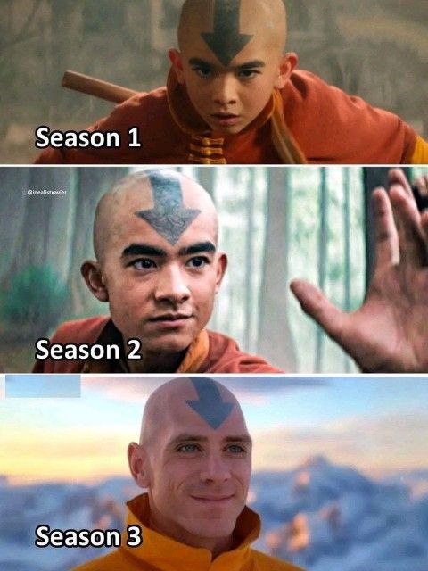 When you binge Avatar and each season ages you 5 years. Season 1 | Season 2 | Season 3 #glowup #avatarstate #netflix.
