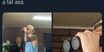 When you're looking for red flags but she got a fat ass. Tattooed guy with binoculars game strong #relatable #memes.