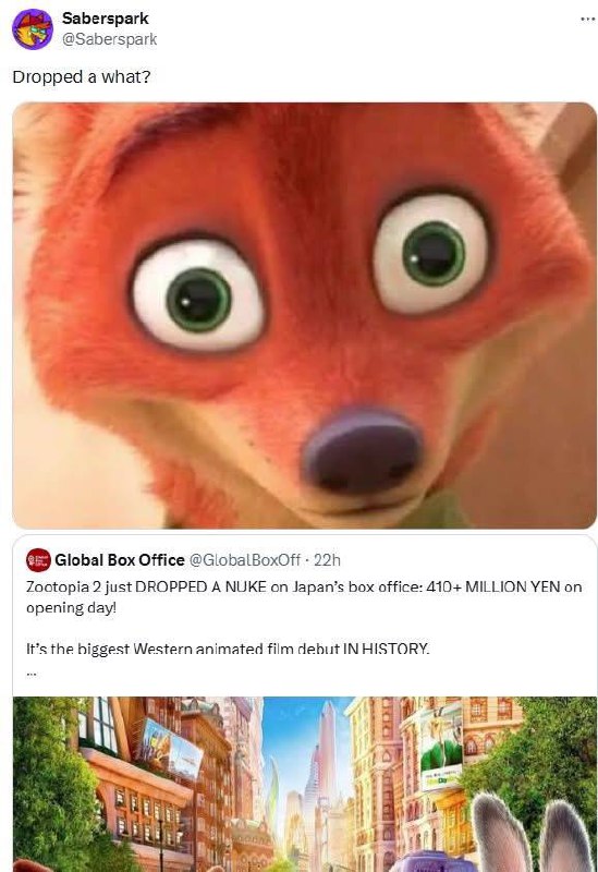 When you realize Zootopia just broke records in Japan. Even Nick’s shook! “Zootopia breaks box office records in Japan” #Zootopia.