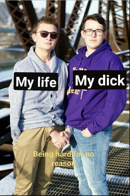 When "My life" and "My dick" are just vibing, but suddenly: Being hard for no reason. #meme #awkward #lol.
