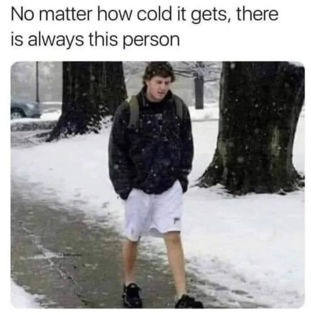 No matter how cold it gets, there is always this person. Admit it—you know someone like this. #Winter #Fashion #WhyTho.