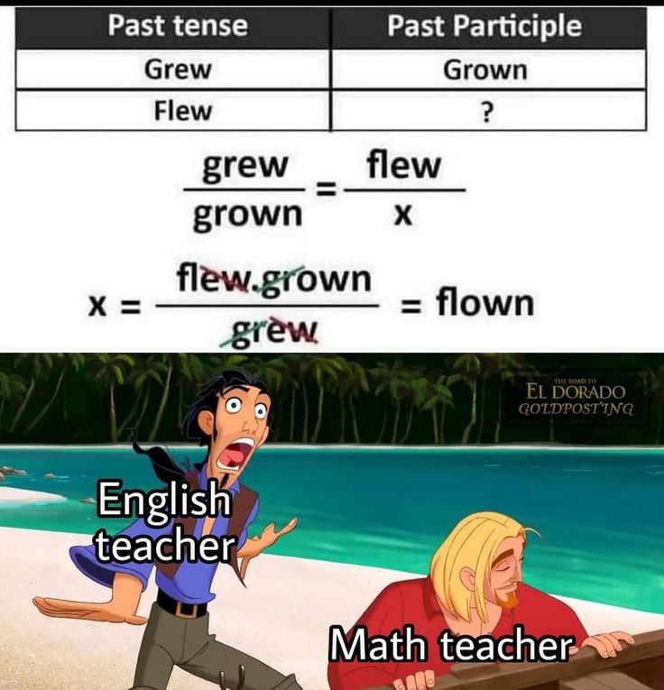 When "grew" and "flew" past participles turn into math equations English teacher is shook and math teacher is living for it #relatable.