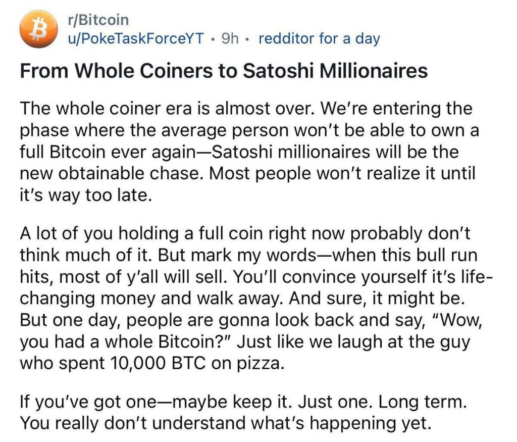 Buy Bitcoin now or one day you'll flex being a Satoshi millionaire instead of a wholecoiner. #Bitcoin #Crypto #FOMO.