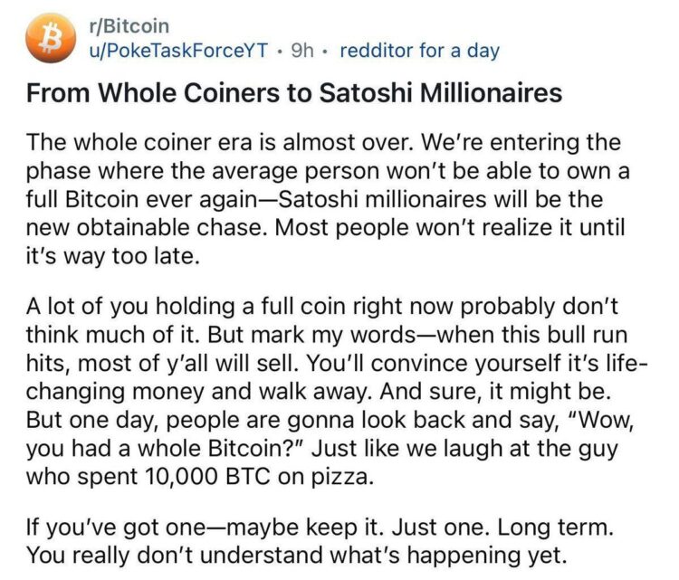 Buy Bitcoin now or one day you'll flex being a Satoshi millionaire instead of a wholecoiner. #Bitcoin #Crypto #FOMO.