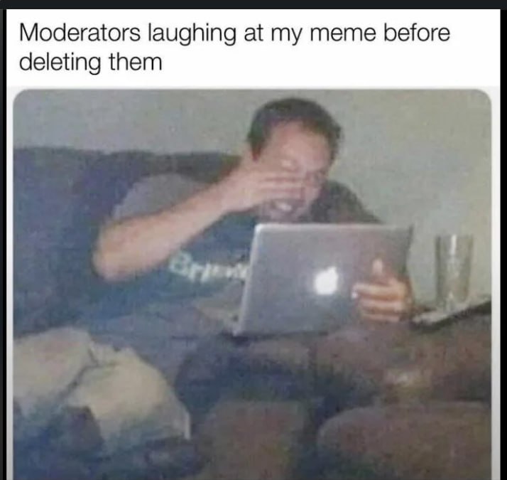 Moderators laughing at my meme before deleting them." Yep, you make them laugh then get yeeted. #meme #truth.