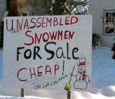 You know it's a rough season when someone's selling "Unassembled snowmen for sale cheap! Can look like this" 😂 #winter #DIY.