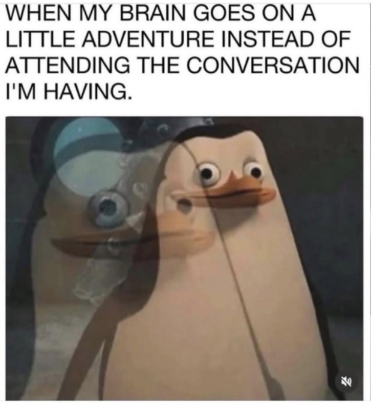 When your brain goes on a little adventure instead of attending the conversation you're having 😂 #relatable #meme.