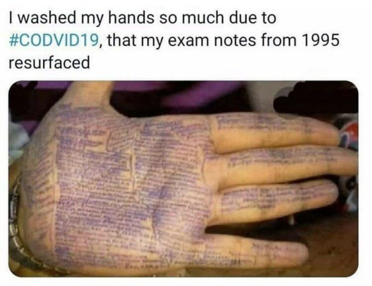 You washed your hands so much in 2020 that your 1995 exam notes reappeared. Who needs notebooks? #Throwback #PandemicLife.