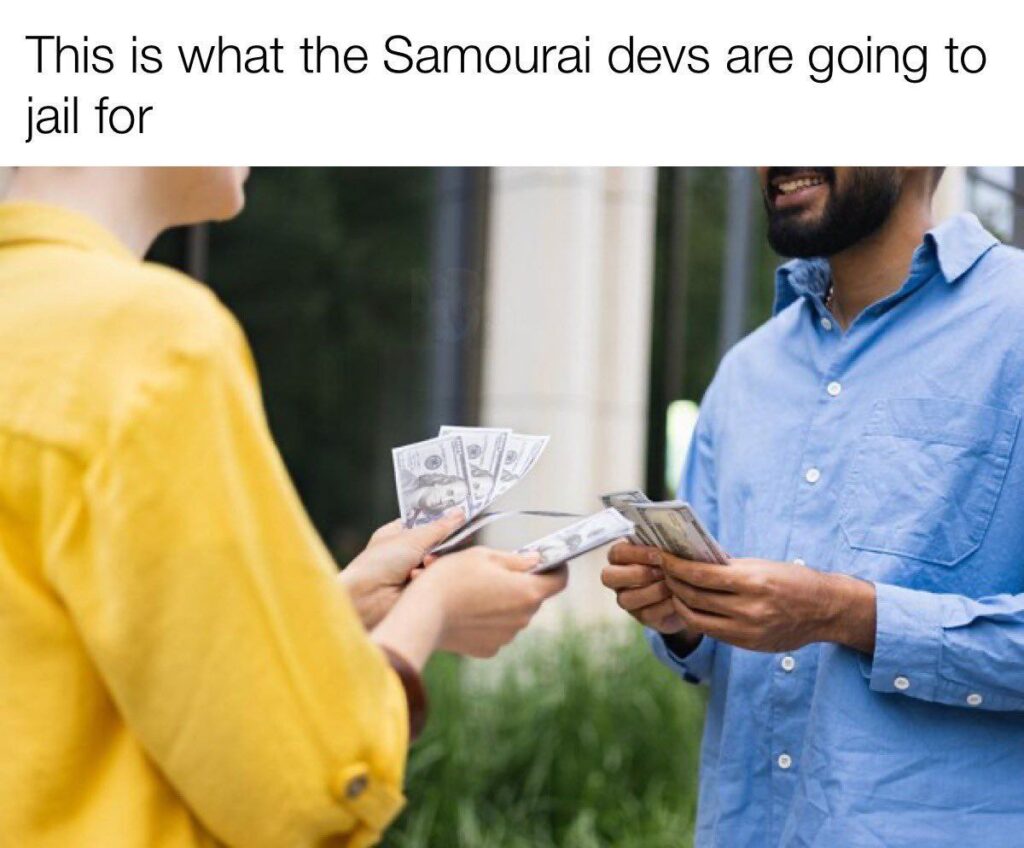 You ever just do normal stuff and suddenly it's a crime? "This is what the Samourai devs are going to jail for." #crypto #lol.