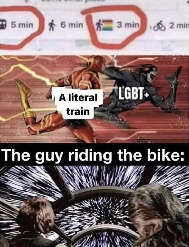 When you walk: 5 min. Transit: 6 min. But as LGBT+, you move in rainbow warp speed. 🚶‍♂️🚆🌈 #LGBT #Speedrun.