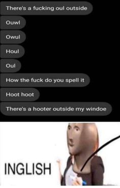 When you try to spell "owl" but end up with "hoot hoot" and a hooter outside your windoe. INGLISH struggle is real 😂 #Spelling #Meme.