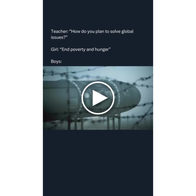 Teacher: How do we solve global issues? Girl: "End poverty and hunger." Boys: *BOOM* Who else can relate? #boyslogic #memes.