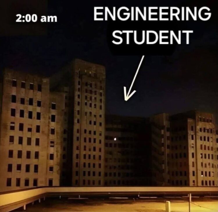 When it's 2:00 am and you're the ENGINEERING STUDENT still grinding. Who else can relate? #CollegeLife #NightOwl #NoSleep.