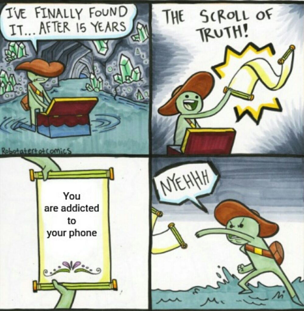 When you find ancient wisdom but it calls you out: “You are addicted to your phone.” Scroll tossed, reality denied. #mood.