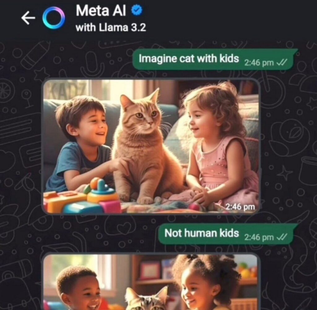 When you tell AI "Imagine cat with kids" and get THIS 🤦 Next time: "Not human kids." #AIproblems #catlife.