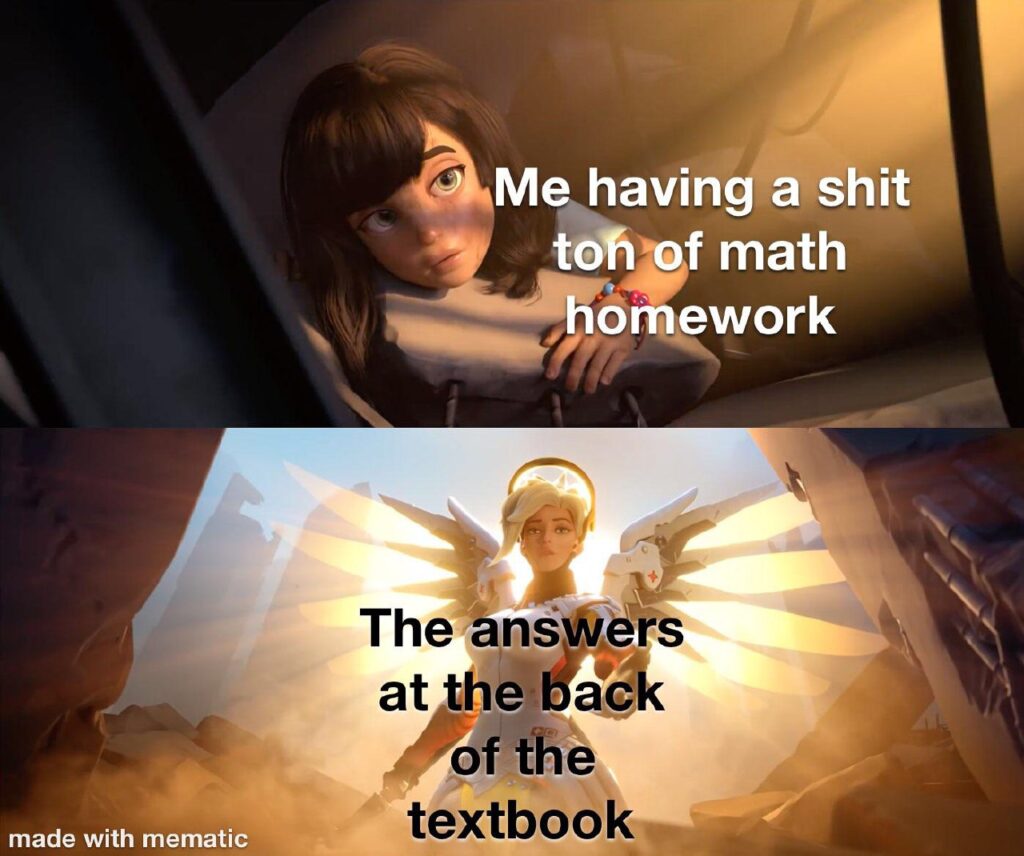 When you have a shit ton of math homework, but the answers at the back of the textbook got your back! #mood #studentlife.