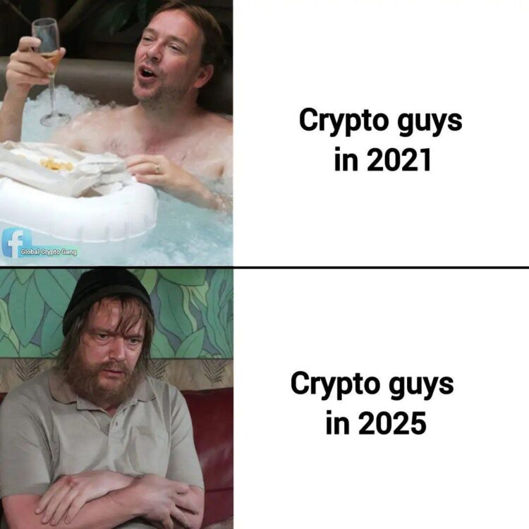 Crypto guys in 2021." vs "Crypto guys in 2025." When your fortune turns into a cautionary tale. #crypto #future #finance.