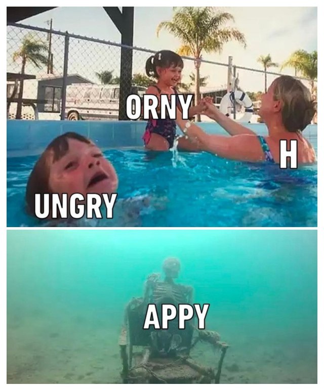 When you're just H ORNY but the UNGRY is drowning and your APPY is long gone. #mood #skeletonlife.