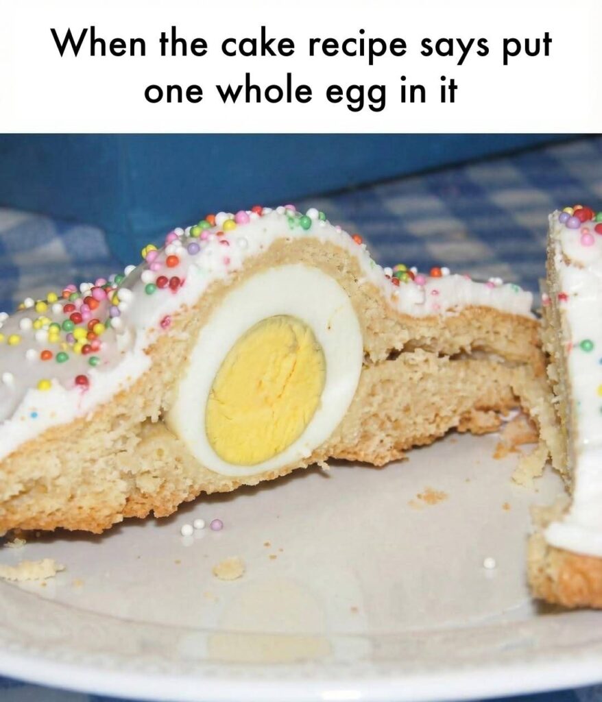When the cake recipe says put one whole egg in it. You ever just follow instructions a little too literally? #cakefail #oops.