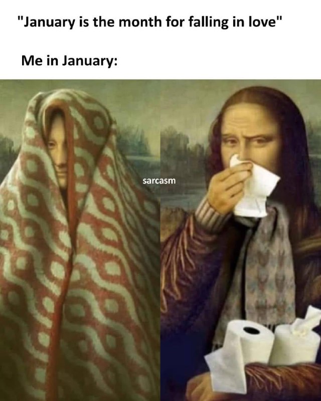 “January is the month for falling in love.” Me in January: 😂 Who else is like this right now? #JanuaryMood #MonaLisa #ColdSeason.