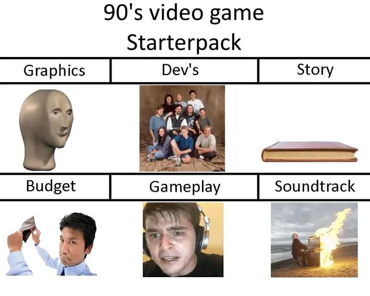 You know it’s a true 90’s video game if the Soundtrack is a guy with a flaming tuba. #starterpack #nostalgia #gaming.