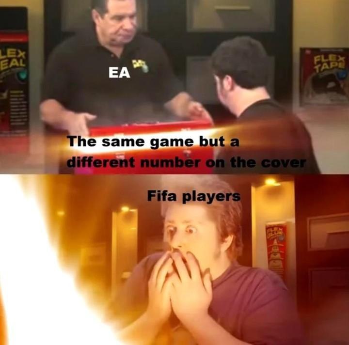 You ever buy "The same game but a different number on the cover" every year? EA: here u go. Fifa players: *shook* #FIFA #gaming.