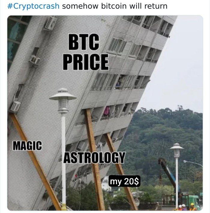 When BTC PRICE is kept up by MAGIC, ASTROLOGY, and your $20... #Cryptocrash Somehow bitcoin will return. #crypto #lol.