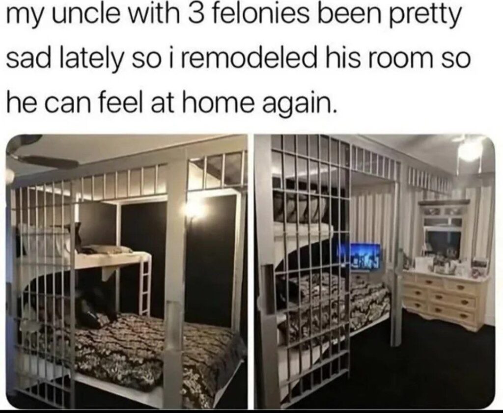 Remodel your guest room for that uncle with three felonies so he feels right at home 😂🏚️ #FamilyGoals #Makeover #EpicWin.