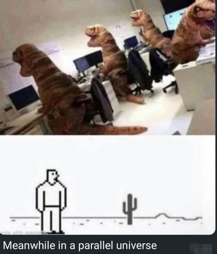 When the boss says "let’s circle back after the meteor," and you realize meetings never go extinct. #Monday #office #dinosaur.