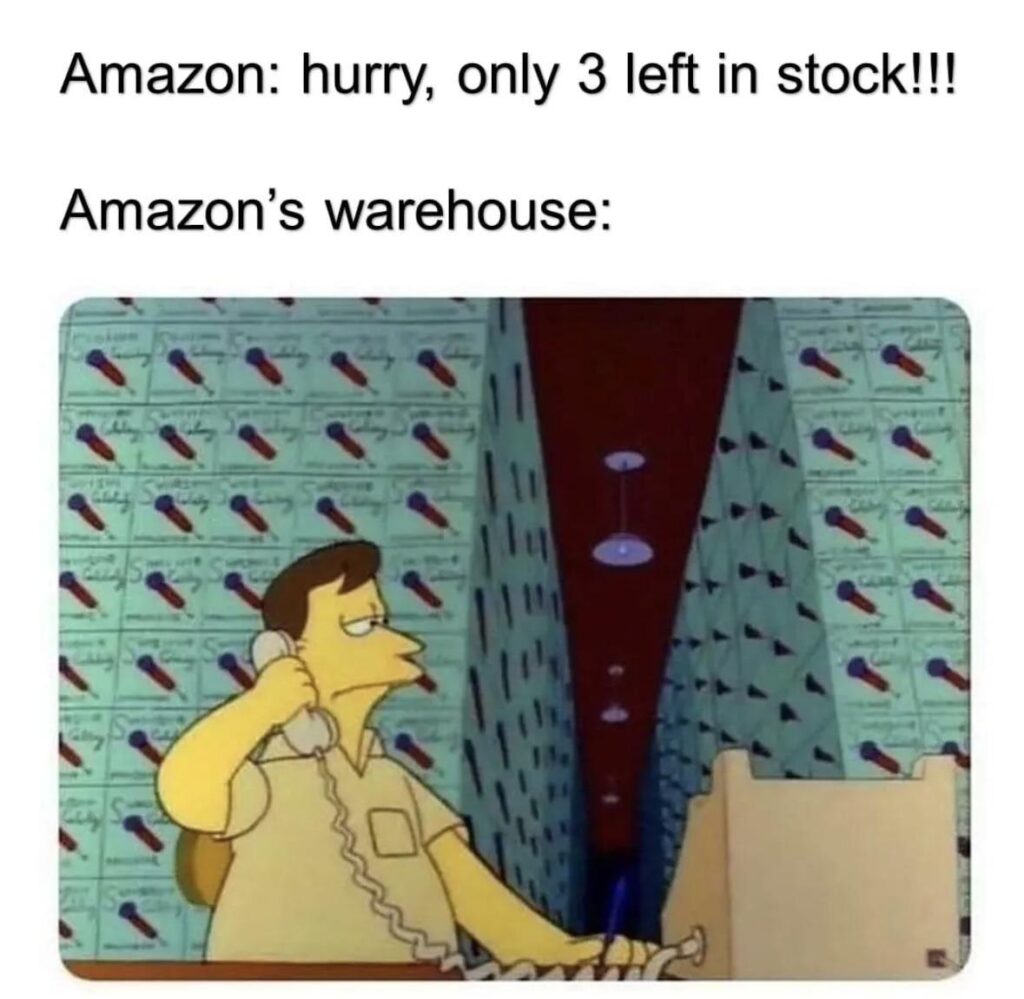Amazon: "Only 3 left in stock!" Meanwhile, me on the phone in a warehouse with boxes for days. #Amazon #Simpsons #Shopping.