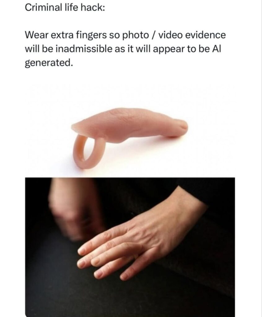 Wear extra fingers so your footage looks AI-generated and can't be used against you. Next level #hack #AI #funny.