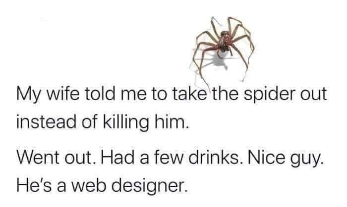 When your wife says take the spider out, so you grab drinks and meet a true web designer. My new BFF 😂 #spider #design.