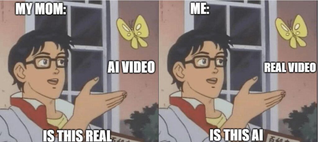My mom: AI video. Is this real?" vs "Me: Real video. Is this AI?" When even your mom's more confident than you 😂 #AI #techlife.