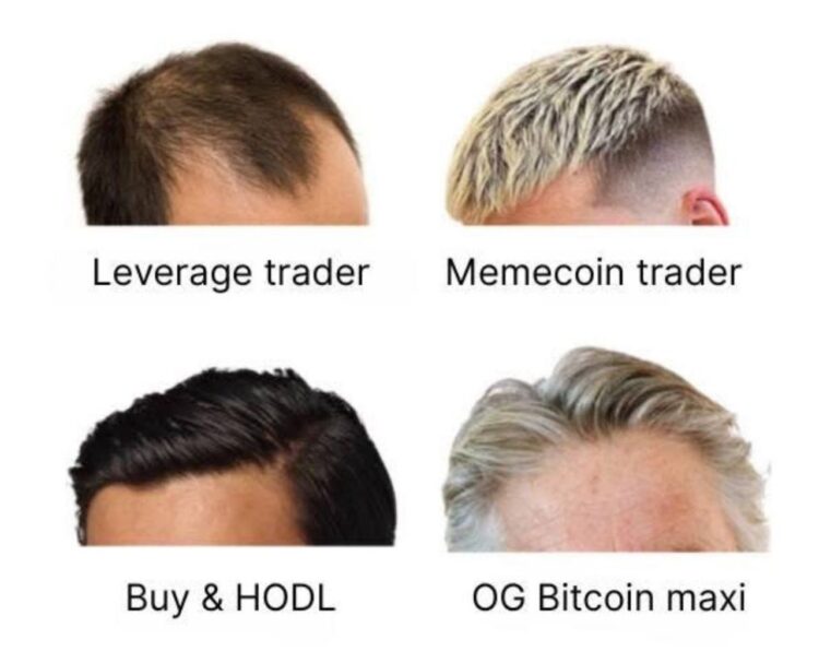 Which crypto trader are you? Leverage trader, Memecoin trader, Buy & HODL, or OG Bitcoin maxi. Pick your haircut 😂 #crypto #meme.